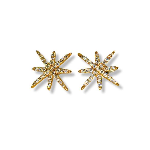 18K Rose Gold Plated Round Crystals Star Stud Earrings - Picture 1 of 4